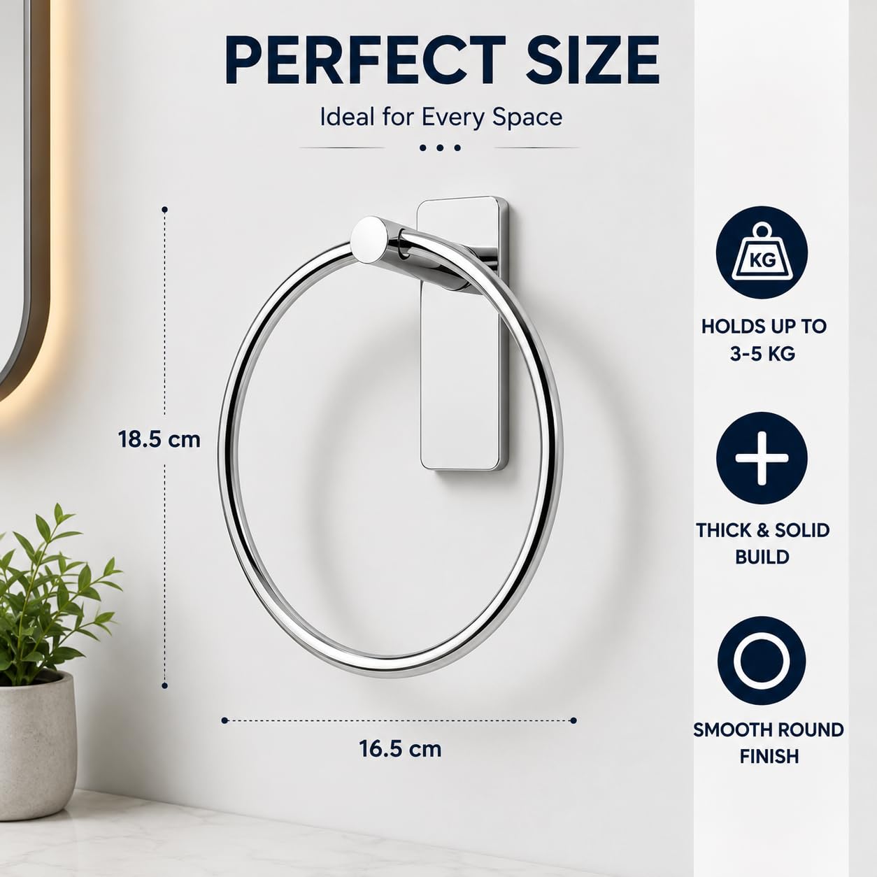 OSLEN Stainless Steel Self Adhesive Towel Ring Holder, No Drill Bathroom Hand Towel Hanger, Strong Adhesive Wall Mounted Towel Ring, Rustproof Chrome Napkin Holder for Bathroom, Kitchen & Wash Basin 2