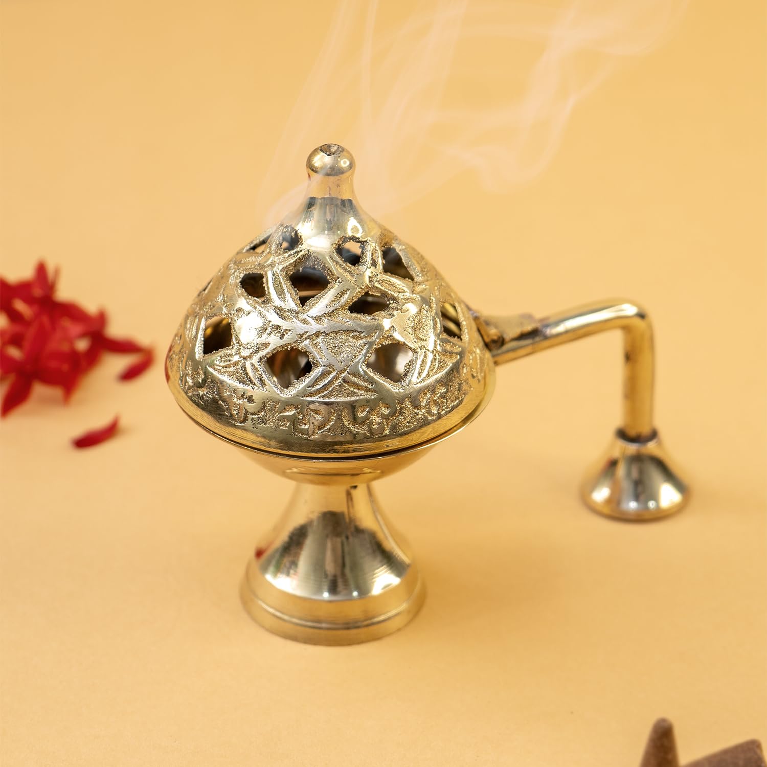 Ekhasa Brass Dhoop Dani Loban Burner for Home Pooja | Dhup Kapoor Dani for Puja | Sambrani Dhoop Holder | Dhuni Burner Samrani Dhoop Batti Stand for Pooja | Dhup Stand Incense Sambrani Burner