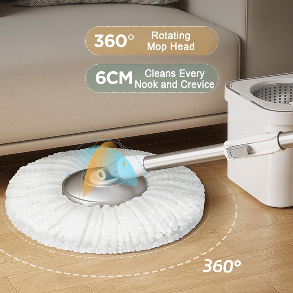 Juego de fregona y Cubo giratorios para el hogar - Fregona giratoria de 360° y Cesta escurridora Interior Desmontable - 5 recambios de Cabezales de Microfibra para Limpieza de Suelos