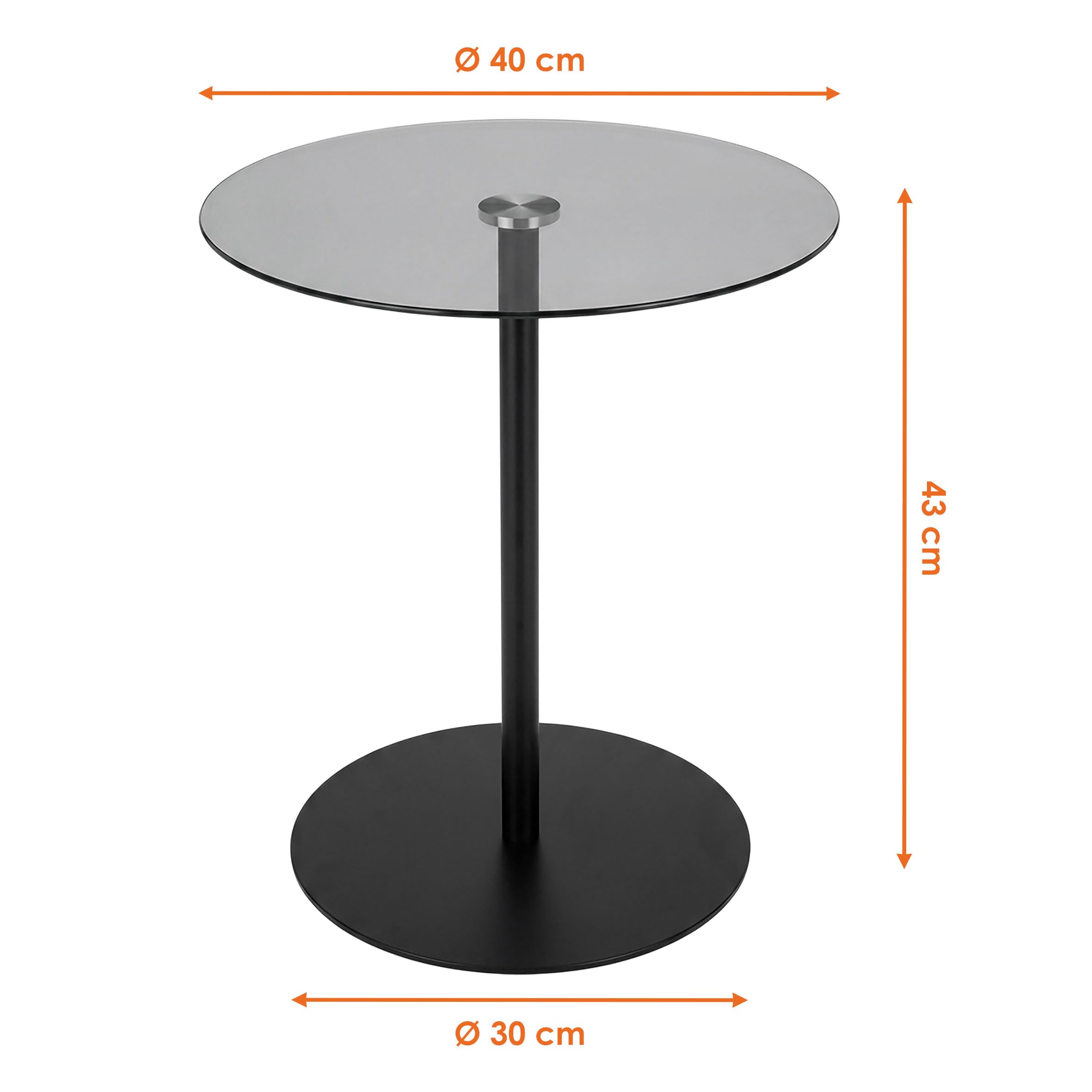 Spetebo Moderno tavolino rotondo in metallo con piano in vetro – 43 x 40 cm – elegante tavolino da caffè in design tavolo da bistrot – tavolo decorativo nero con robusto supporto per soggiorno e