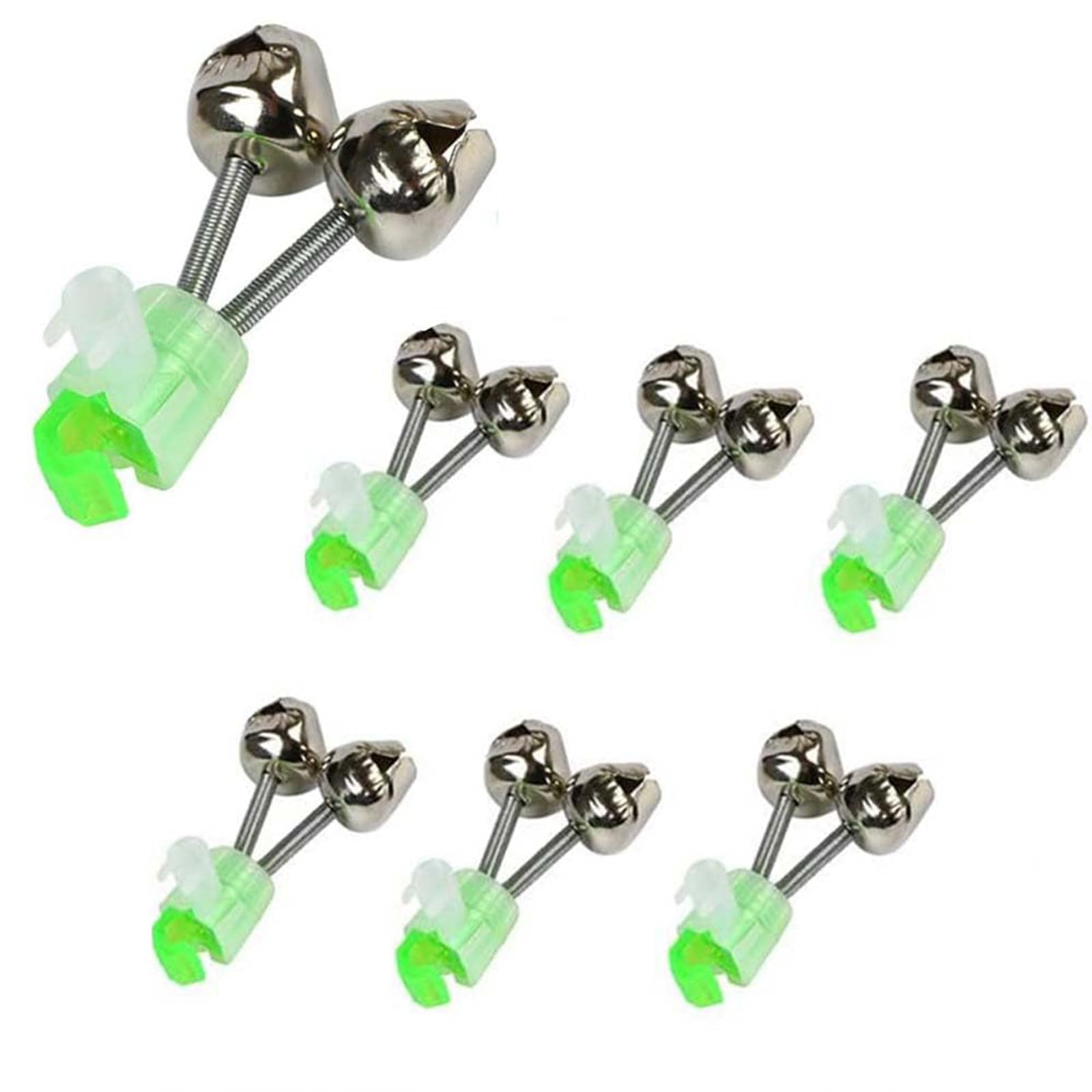 6 PCS Fishing Bells Fishing Alarm Light Luminous Twin Bells Plastic Fishing Bells Clips Fishing Rod Alarm with Dual Alert Bells Fishing Bite Alarm Indicator On Fishing Rod