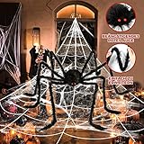 BOSONER Halloween Decorations, 1Pcs 50'' Giant Spider + 200” Triangular Spider Web, with Hook, Stretch Web and Ground Stakes for Indoor Outdoor Halloween Decor Haunted House Props - Image 5