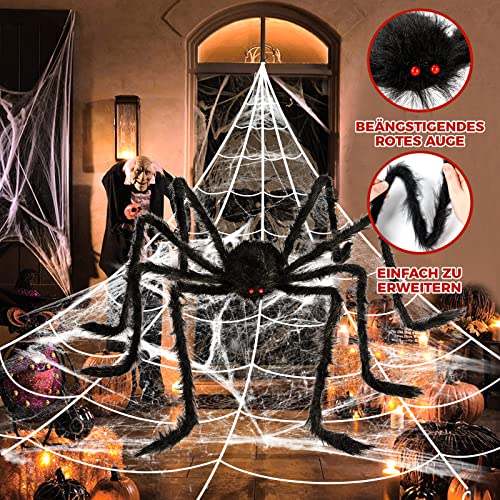 BOSONER Halloween Decorations Outdoor Spider Webs: 1Pcs Giant Spiders - 200'' Triangular Web with Hook - Stretch Web and Ground Stakes for Large Halloween Decor and Haunted House Decoration by BOSONER - Image 5