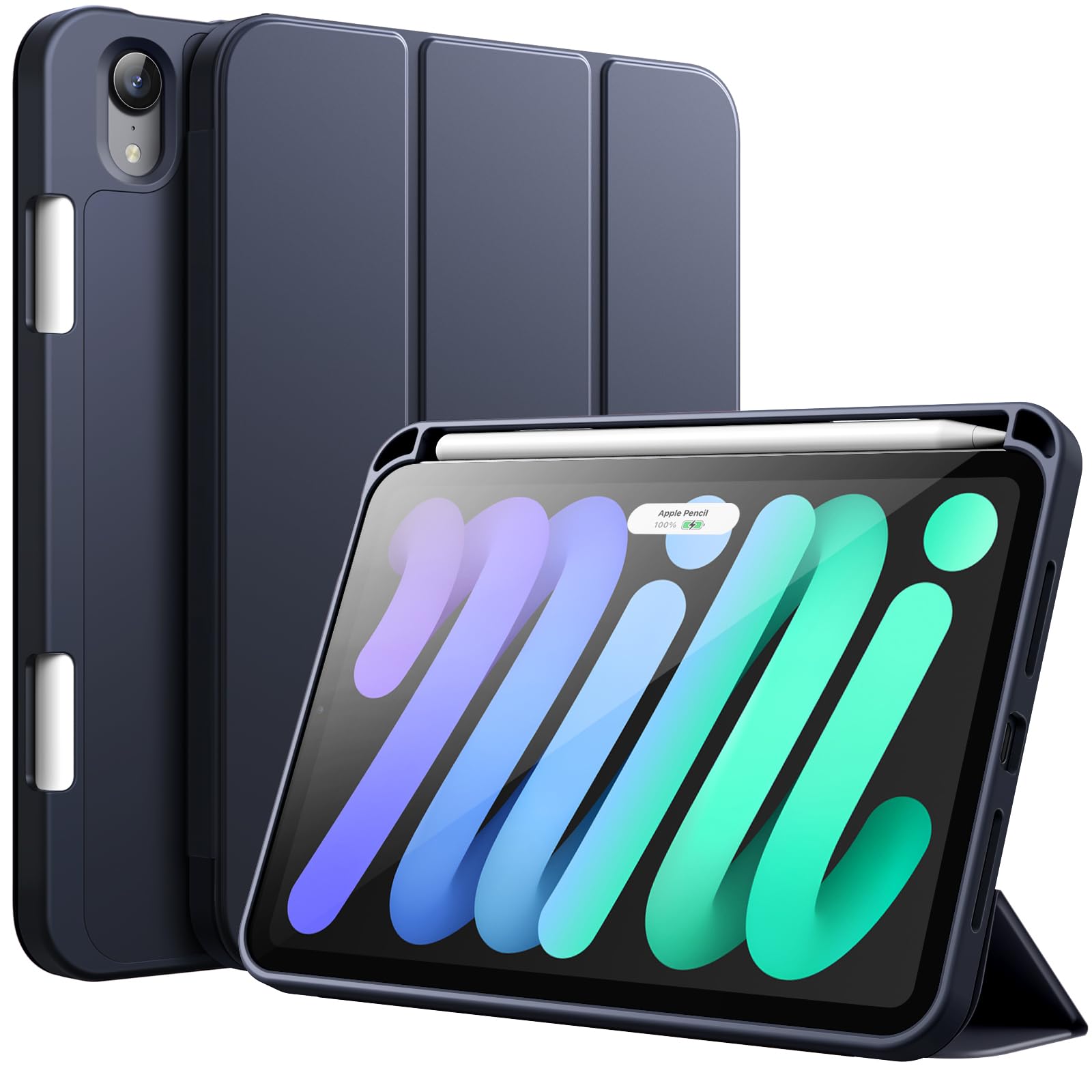 JETech Case for iPad mini (A17 Pro, 2024 Model, 7th Generation) / mini 6 (2021 Model, 6th Generation), Slim Tablet Cover with Soft TPU Back, Auto Wake/Sleep (Navy)