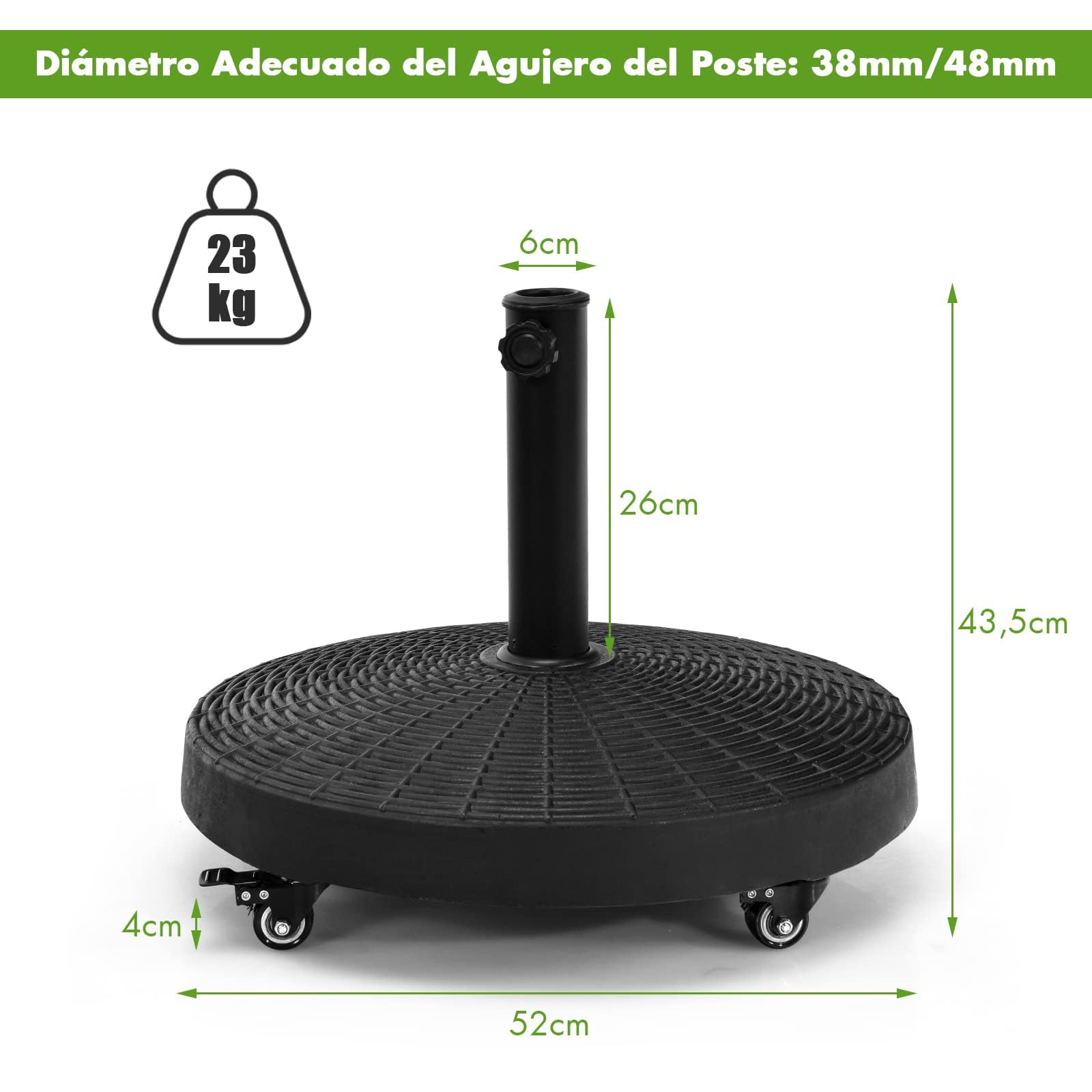 COSTWAY Base de Sombrilla de Resina de 23 kg, Soporte para Sombrilla Resistente al Aire Libre con Ruedas Bloqueables y Orificio de Poste Ajustable, Diseño de Ratán, para la Piscina (23 kg)