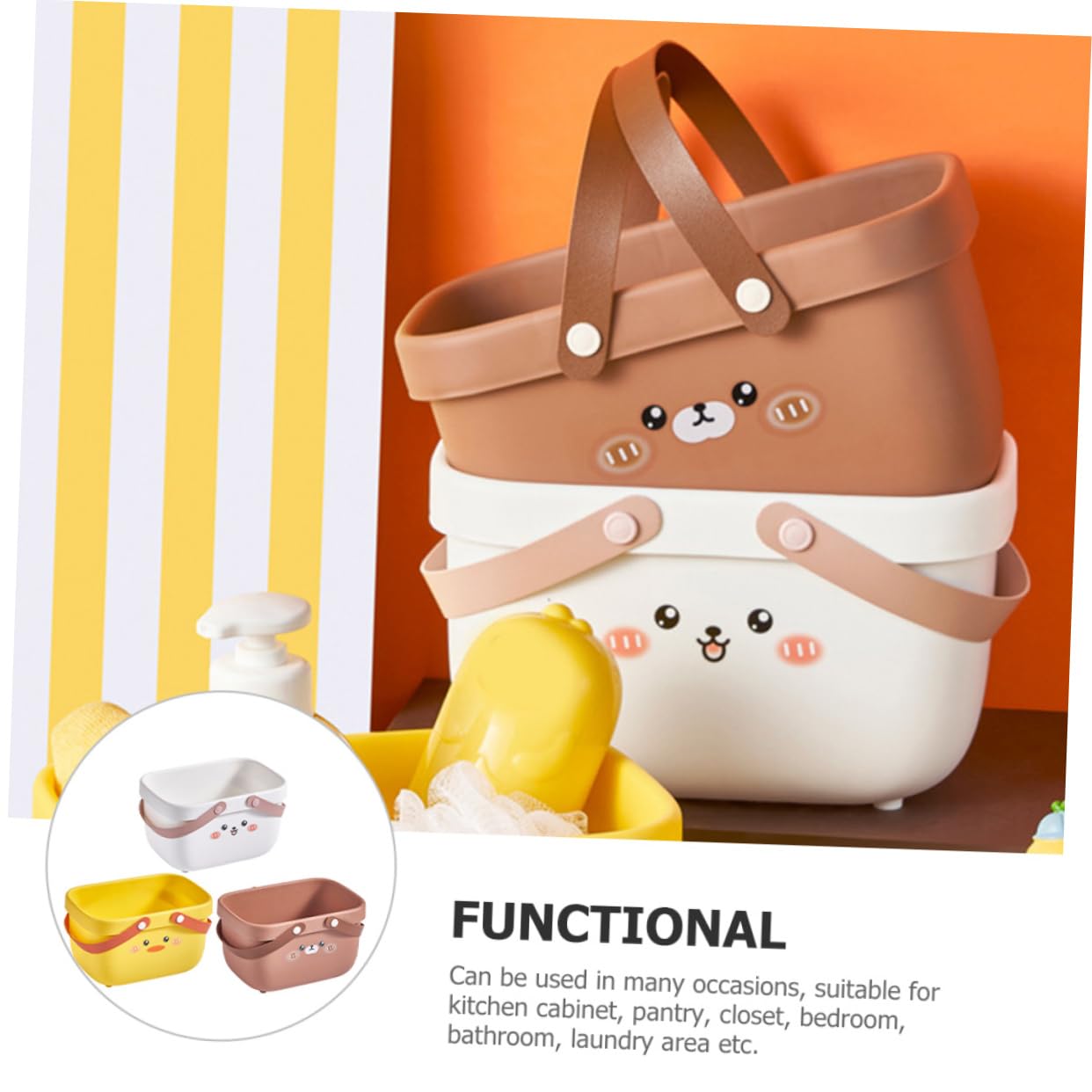 Ciieeo Cesta de Ducha Portátil con Asa, Set de 3 Piezas, Pp y Cuero