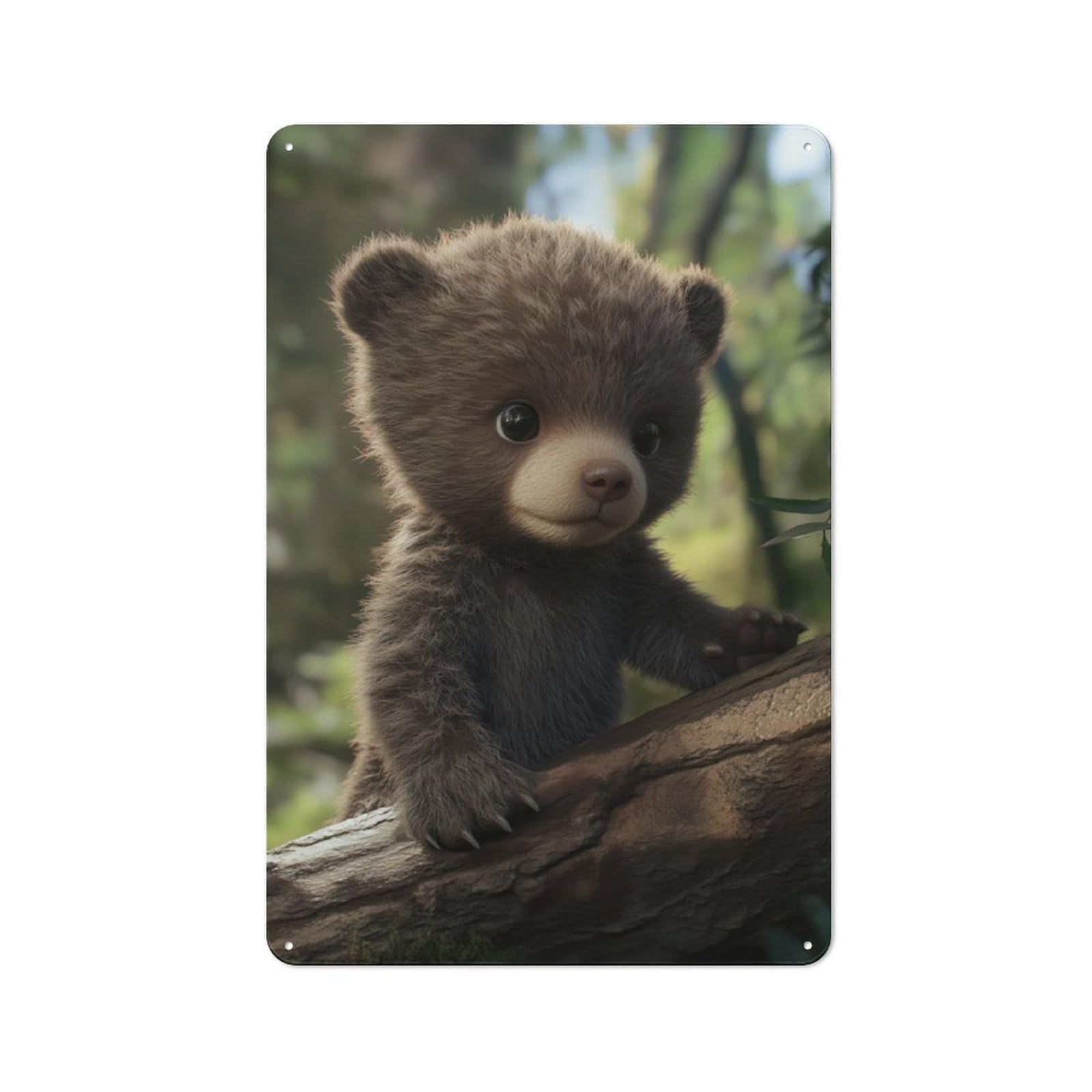 Junmoney Cute Bear Cub In Forest Rustic Tin Sign 30X20cm Featuring For Living Room Wall, For Metal Sign Collectors, For Garage And Workshop Walls
