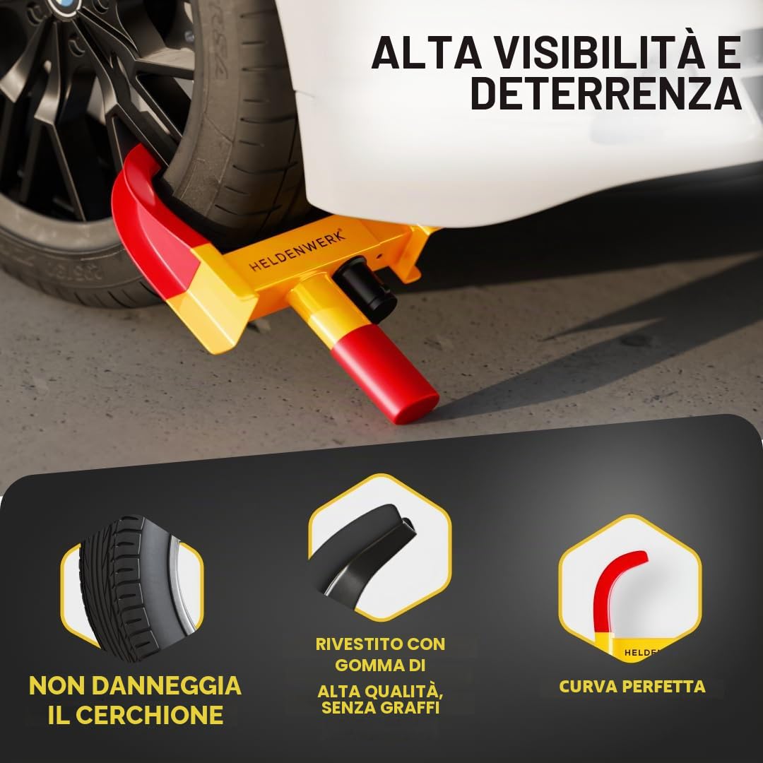 Heldenwerk Morsetto di parcheggio per ruota con serratura ad alta sicurezza e 3 chiavi rimorchi camper roulotte auto pneumatici