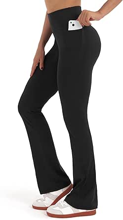 Zylioo 36 34 Binnenbeenlengte Tall Flare Leggings, Lange Leggings voor Lange Vrouwen met Zakken, Lange Flare Yoga Broek, Zwart-breed been, S Tall