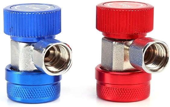 2x R134A Adjustable Quick Connectors for AC Air Conditioner, HVAC High-Low Adapter with Valve Core, Gas Manifold Extractor Connector Set