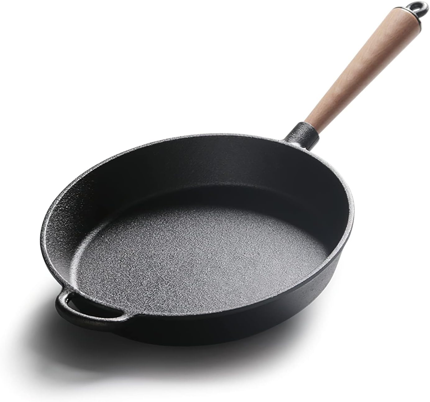 Pre-Seasoned Cast Iron Round Griddle Cast Iron Round Frying Pan Wooden Handle 8.6 Inch
