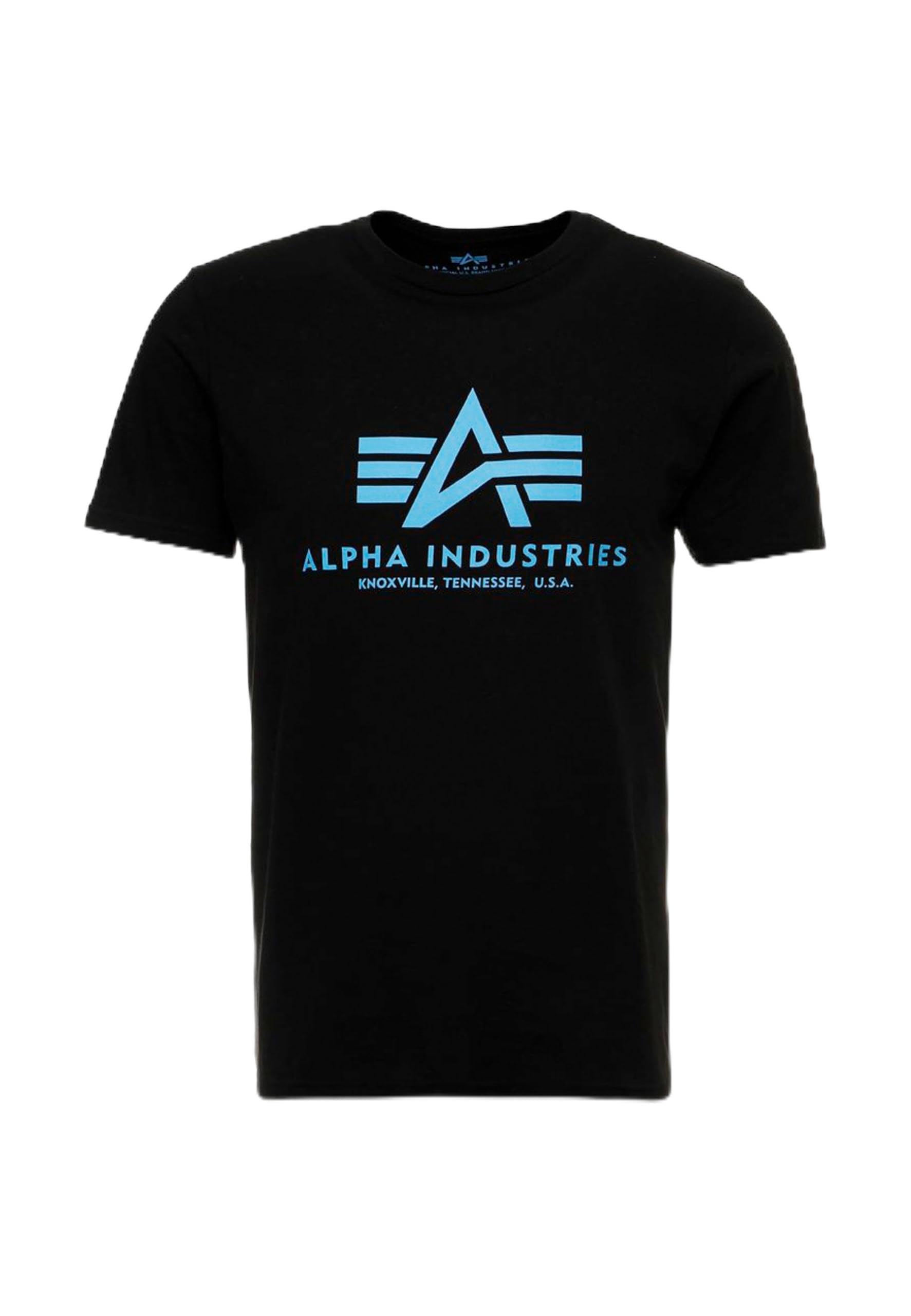 Alpha Industries Herren Basic Foil Print Für T-Shirt, Black/Blue, M EU