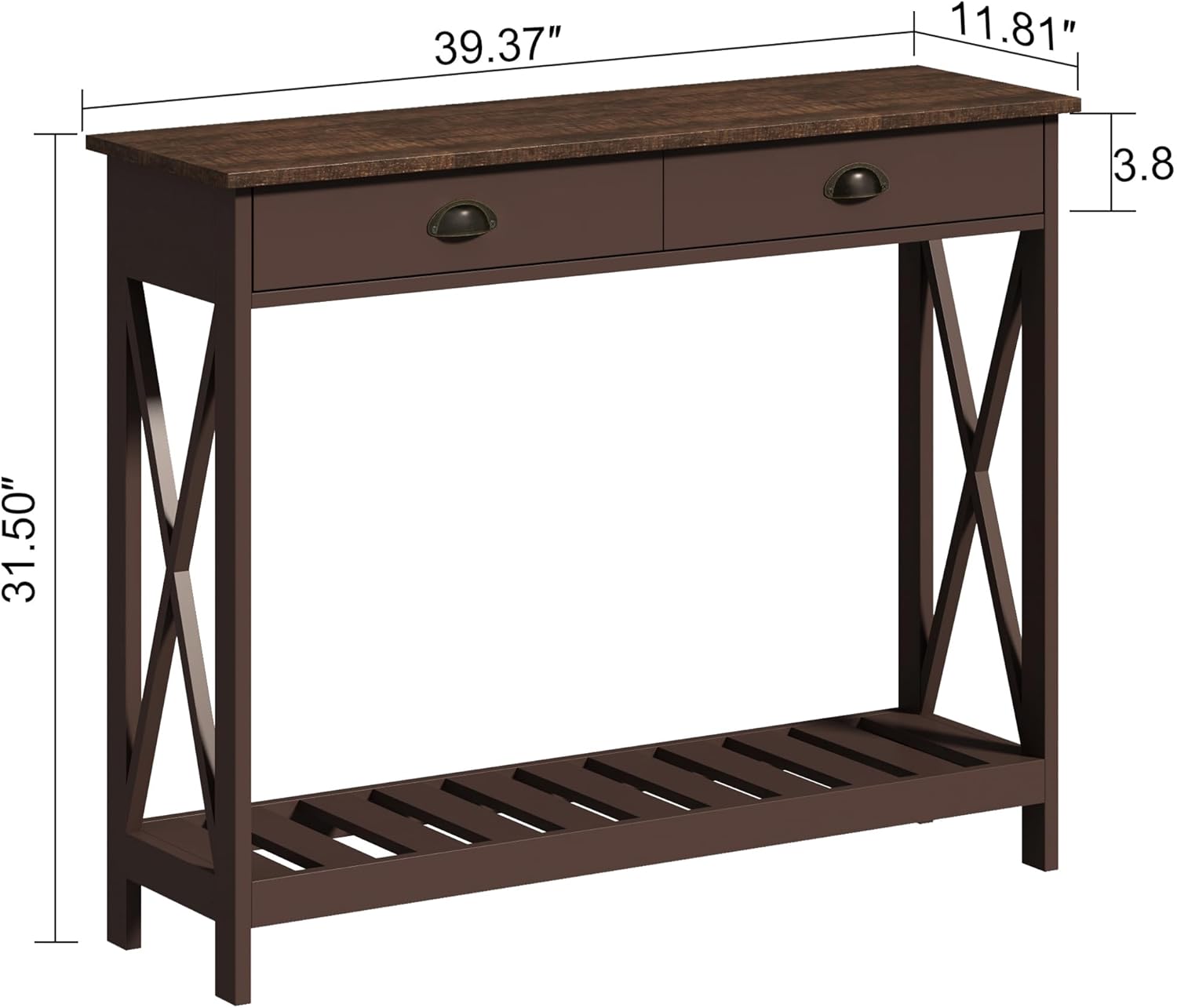 ChooChoo Farmhouse Console Table with Drawer for Entryway, Narrow Long Entry Table with Shelf for Living Room, Rustic Vintage Hallway Sofa Table with Stable X Supports, 40 Espresso