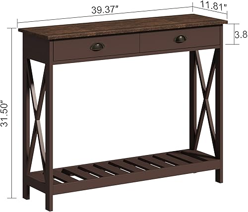 Miniatura 2 de ChooChoo Mesa consola de granja con cajón para entrada, mesa de entrada larga estrecha con estante para sala de estar, mesa de sofá rústica vintage