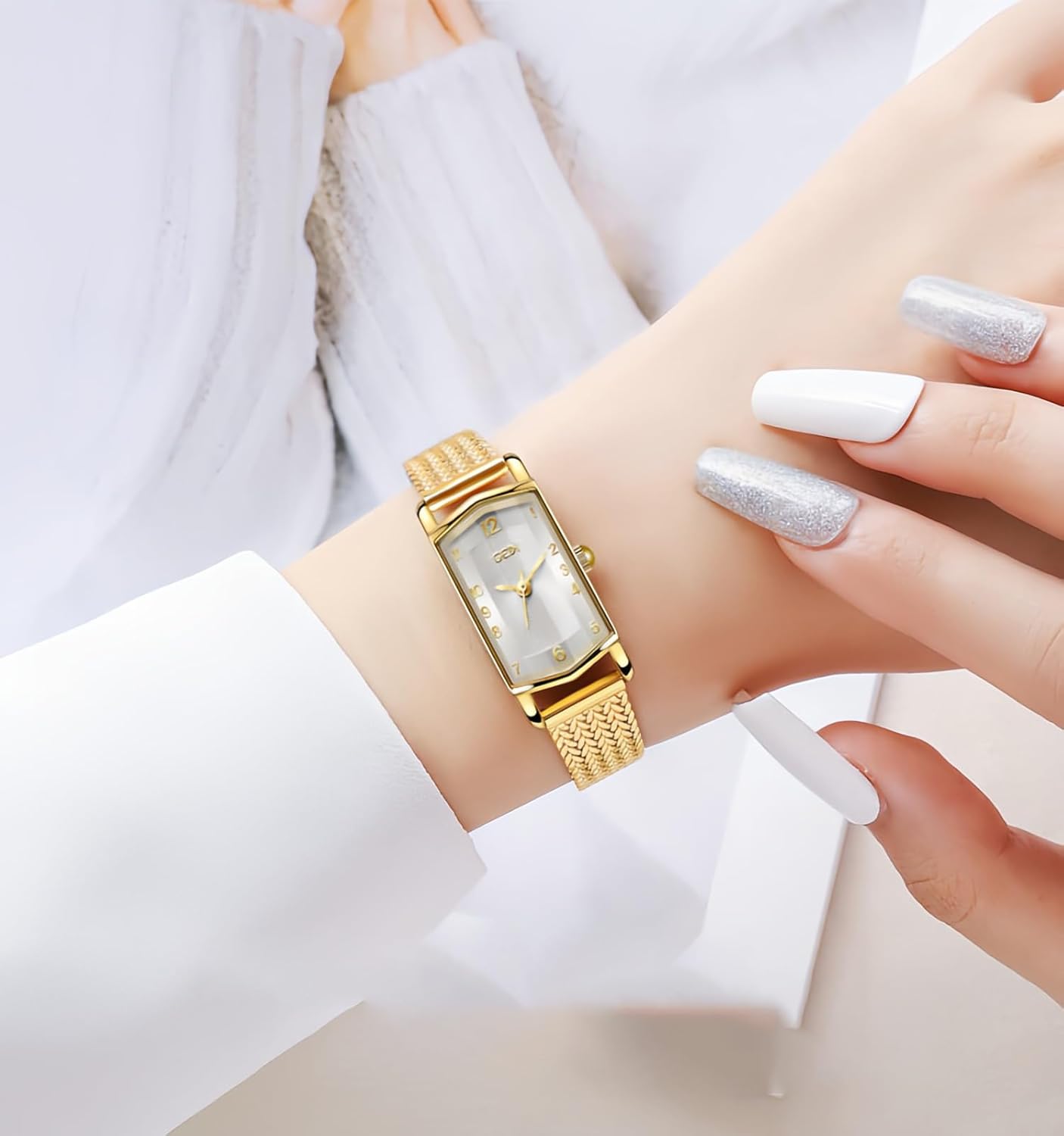 MASTOP Rectangular Women's Watch Gold Small Watches for Women Vintage Bracelet Dial Rectangular Case Watch Waterproof with Tools - Image 3