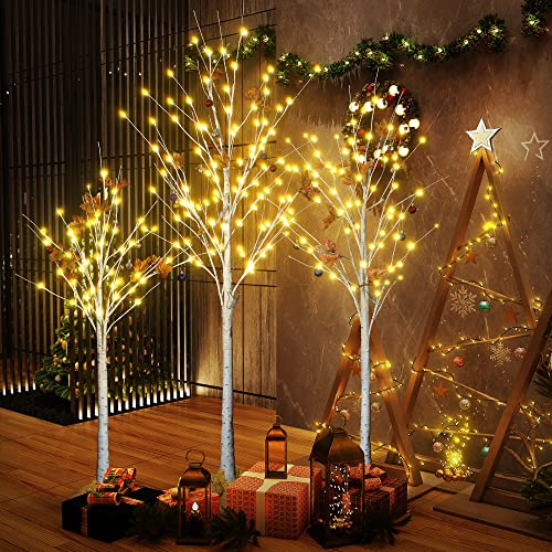 Árboles Y Flores, Home Improvement LTTROMAT Árboles de abedul iluminados, 4 pies, 5 pies, 6 pies, árbol de Navidad artificial con 200 luces de flor de cerezo, 24 hojas de arce, 24 bolas para...