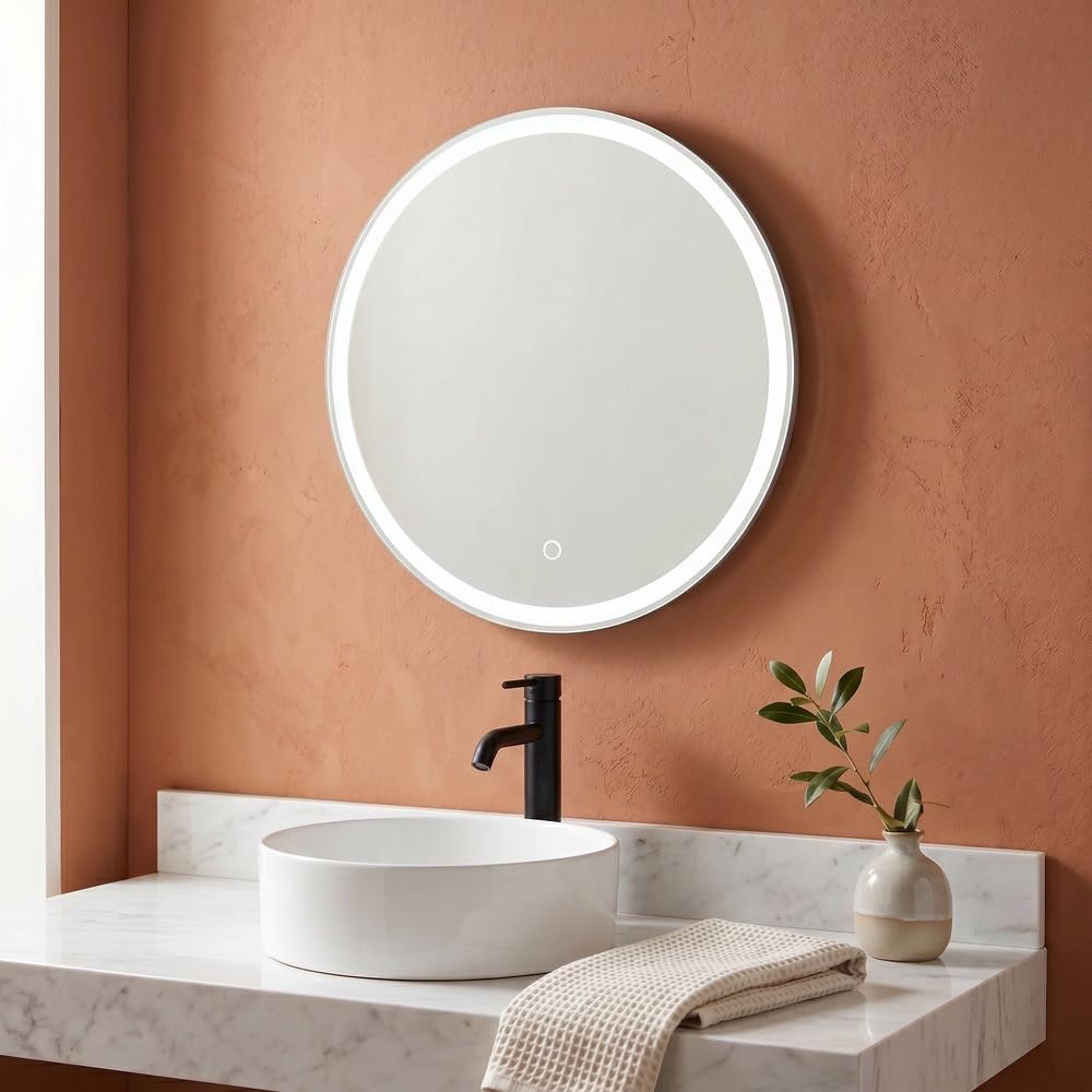 firstchoicelighting Luca Round LED Bathroom Mirror, Touch Control, Demister, CCT Changeable, Modern Backlit Design, 50cm Diameter