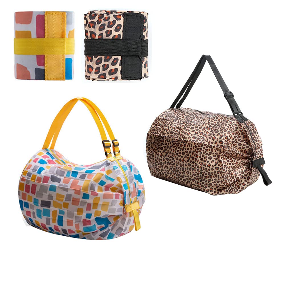 Elegtiskas 2 Pack Large Capacity Reusable Grocery Bags with Handles Foldable Anti-water Portable Shopping Bag Tote Bag