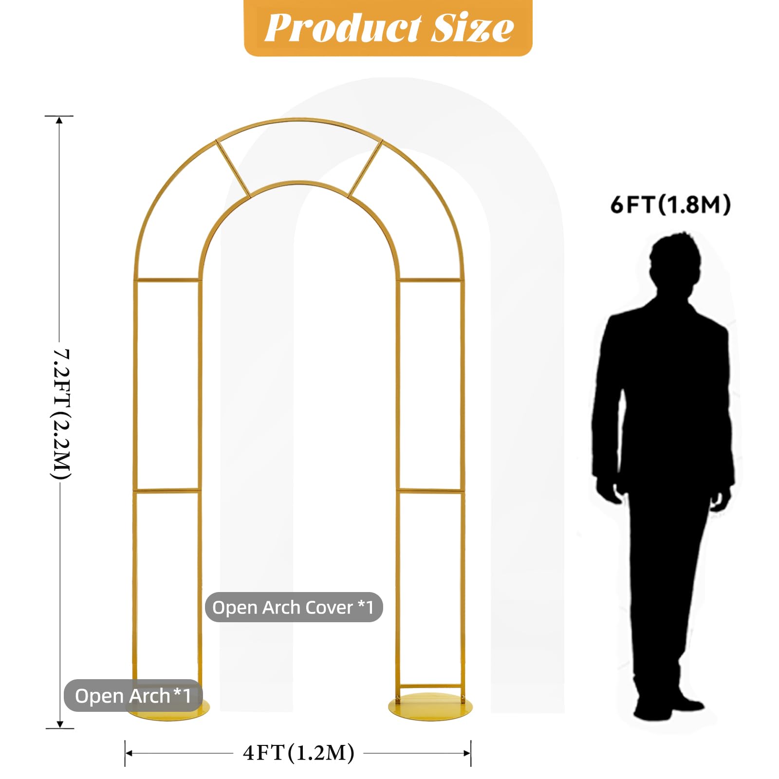 7.2ft Double Arch Backdrop Stand With White Spandex Cover - Wedding, Party Decoration Arch