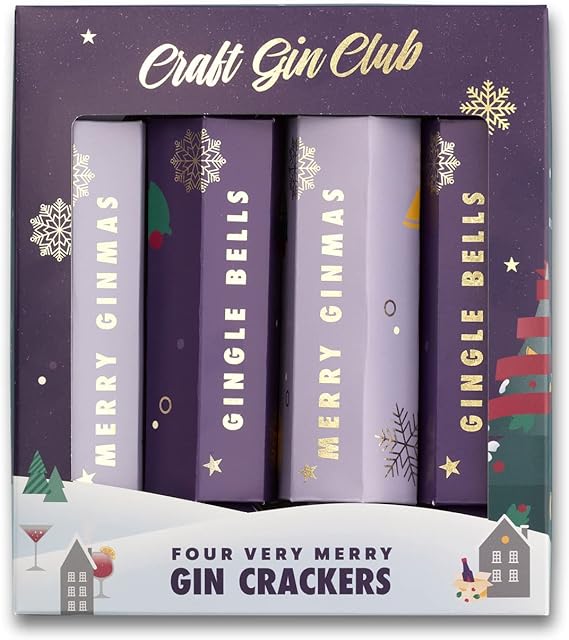 Craft Gin Club 4 Very Merry Gin Crackers Gin Christmas Crackers - Classic Flavoured Gin Miniatures - Pack of 4 x 50ml