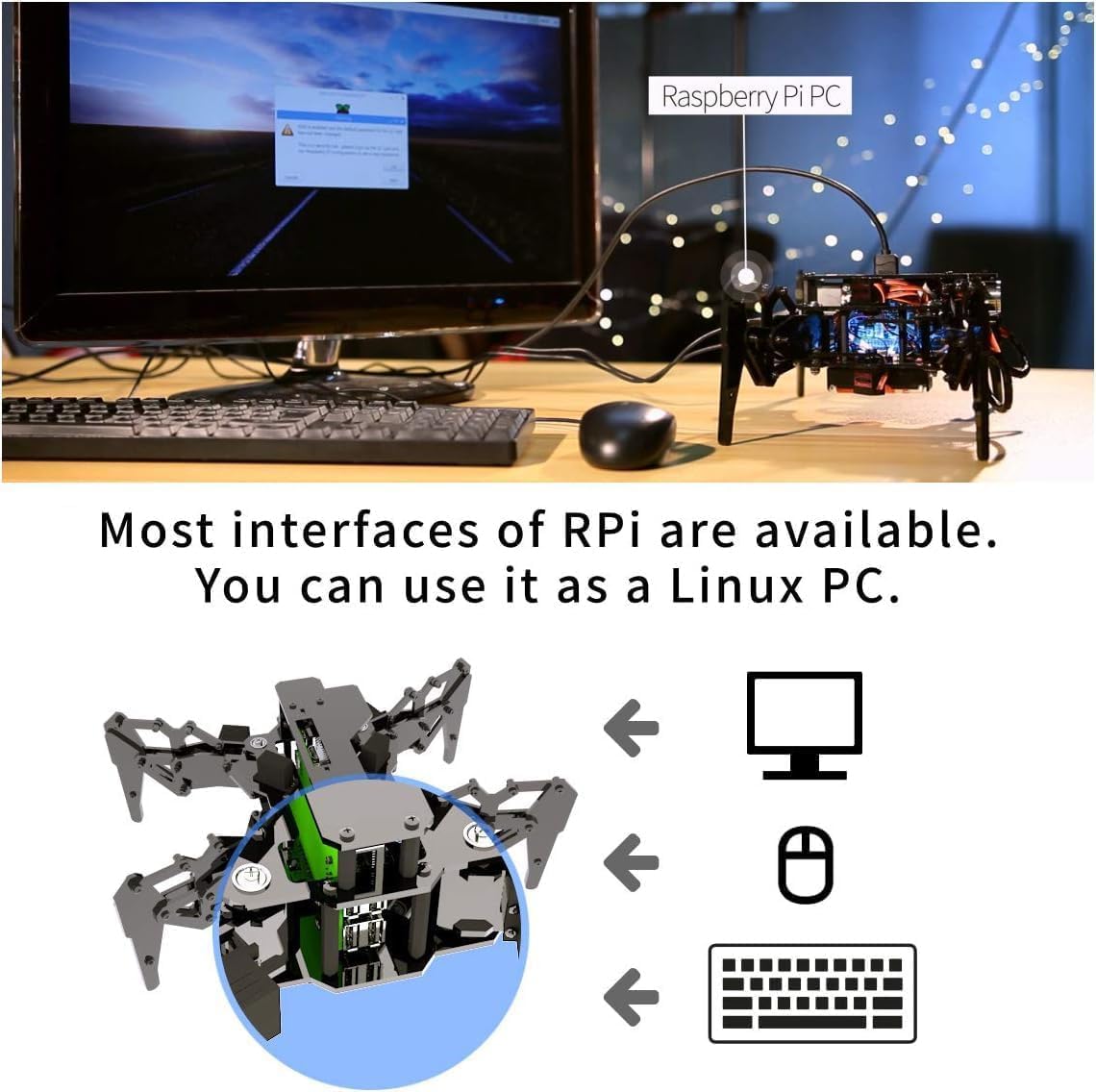 Adeept Darkpaw Bionic czworonożny zestaw robota pająka do Raspberry Pi 4/3 model B+/B/2B, robot Raspberry Pi Exploration STEM, OpenCV Tracker, samoustabilizujący się