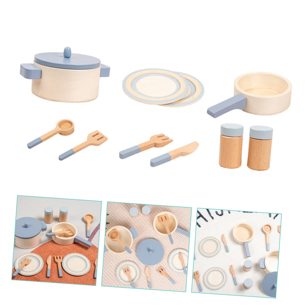 PartyKindom Cocina de Juguete de Madera para Niño Niña, Juego de Cocina Interactivo y Realista para Roles de Aprendizaje Temprano