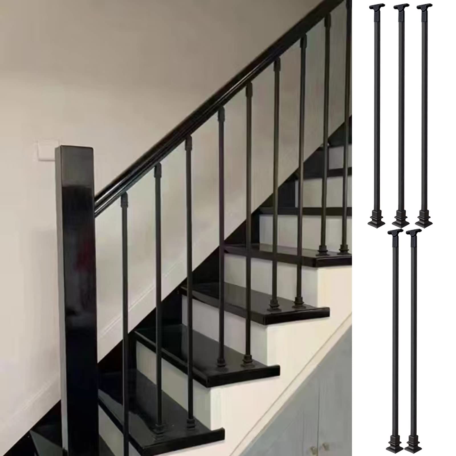 Balustres en métal noir de type D 140 cm pour escalier intérieur et sol