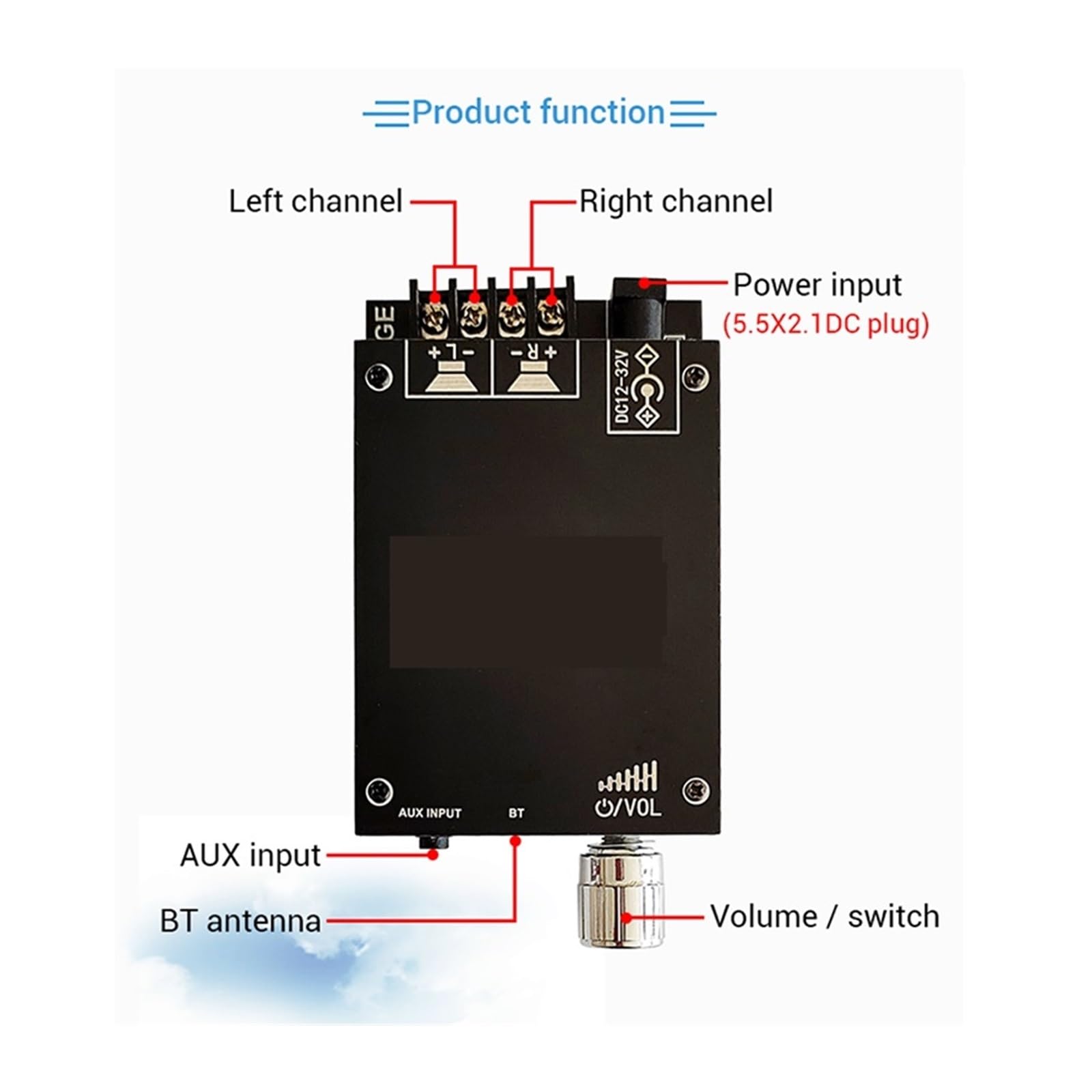 Amplificateur de Puissance Audio Bluetooth Compatible Classe stéréo Digital Home Theater Music AMP Petit mais Puissant(XPS 24V4A)