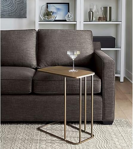 Miniatura 4 de Mesa de Centro - Mesa auxiliar pequeña en forma de C, delgada y estrecha, mesa auxiliar moderna de metal y aperitivos para espacios pequeños, sofá y