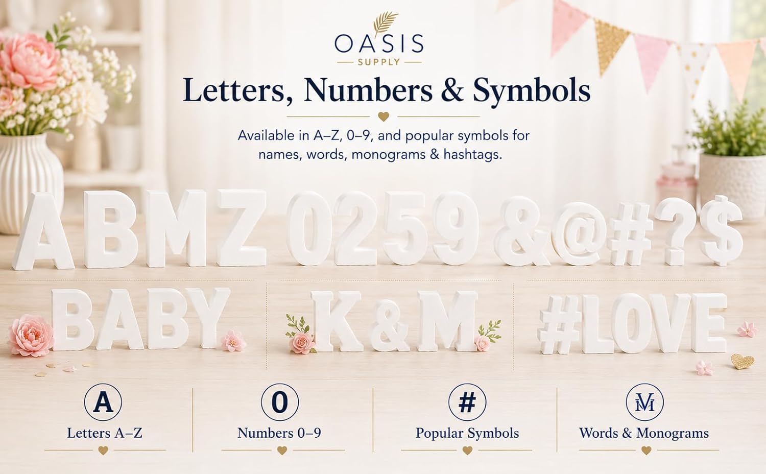 Oasis Supply Freistehender Buchstabe K aus EPS-Schaumstoff, 15,2 cm, weiß, glatter Polystyrol-Buchstabe für Hochzeiten, Kuchen, Party-Displays, Kunst und Handwerk, Monogramme, Fotohintergründe und