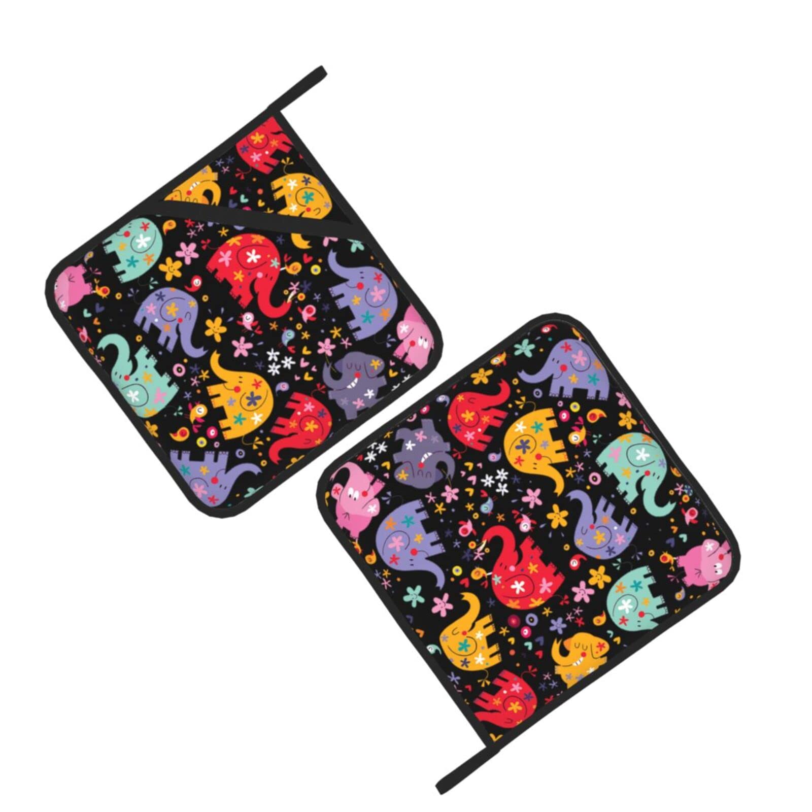 Colorful elephant Printed Oven Pot Holders Set of 2 Pcs Heat Resistant Kitchen Microwave Potholders for Cooking Baking Grilling
