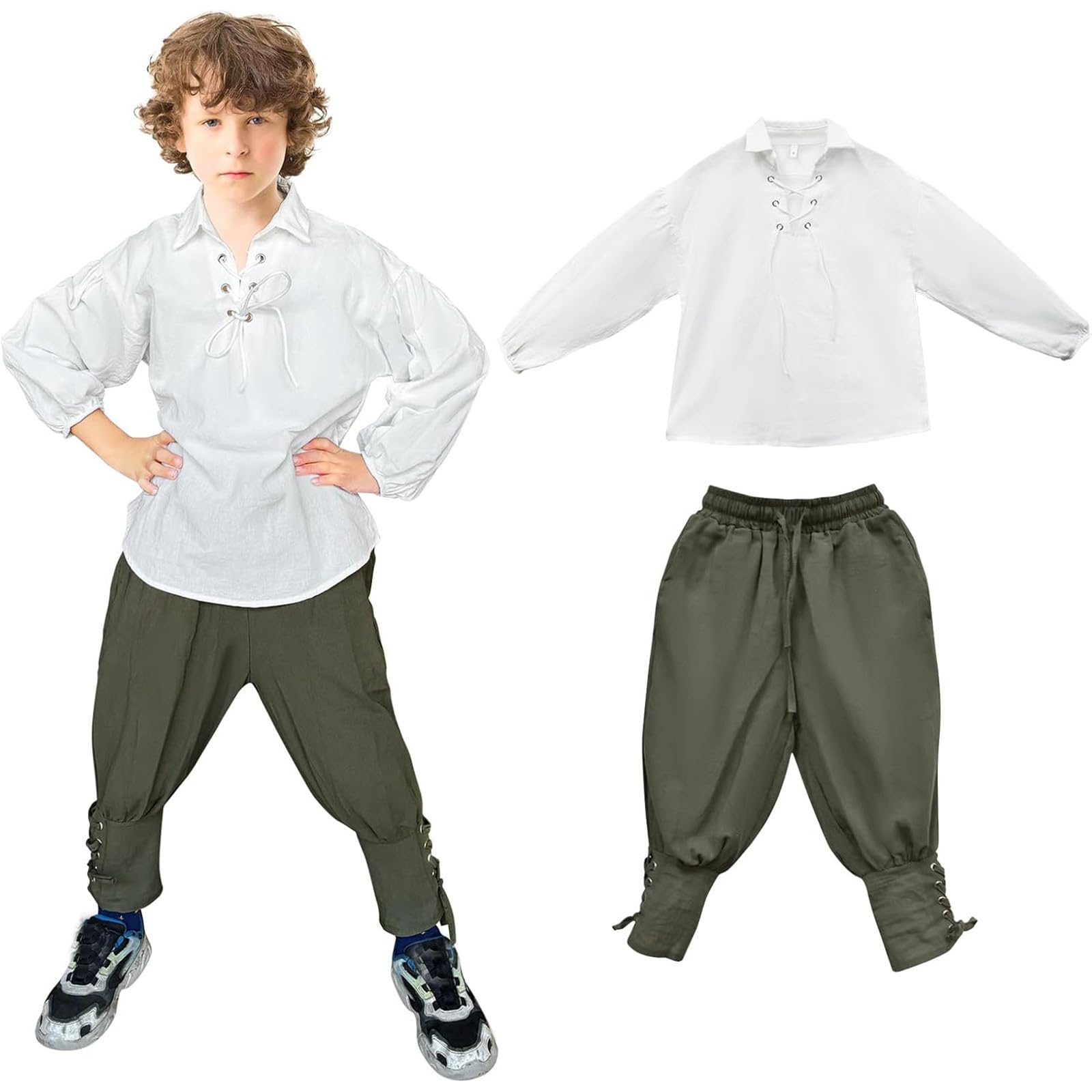 Generisch Conjunto medieval para niño, camisa, pantalones de tobillo, disfraz de Halloween para niños, camiseta de jacobita escocesa y pantalones, disfraz de bebé