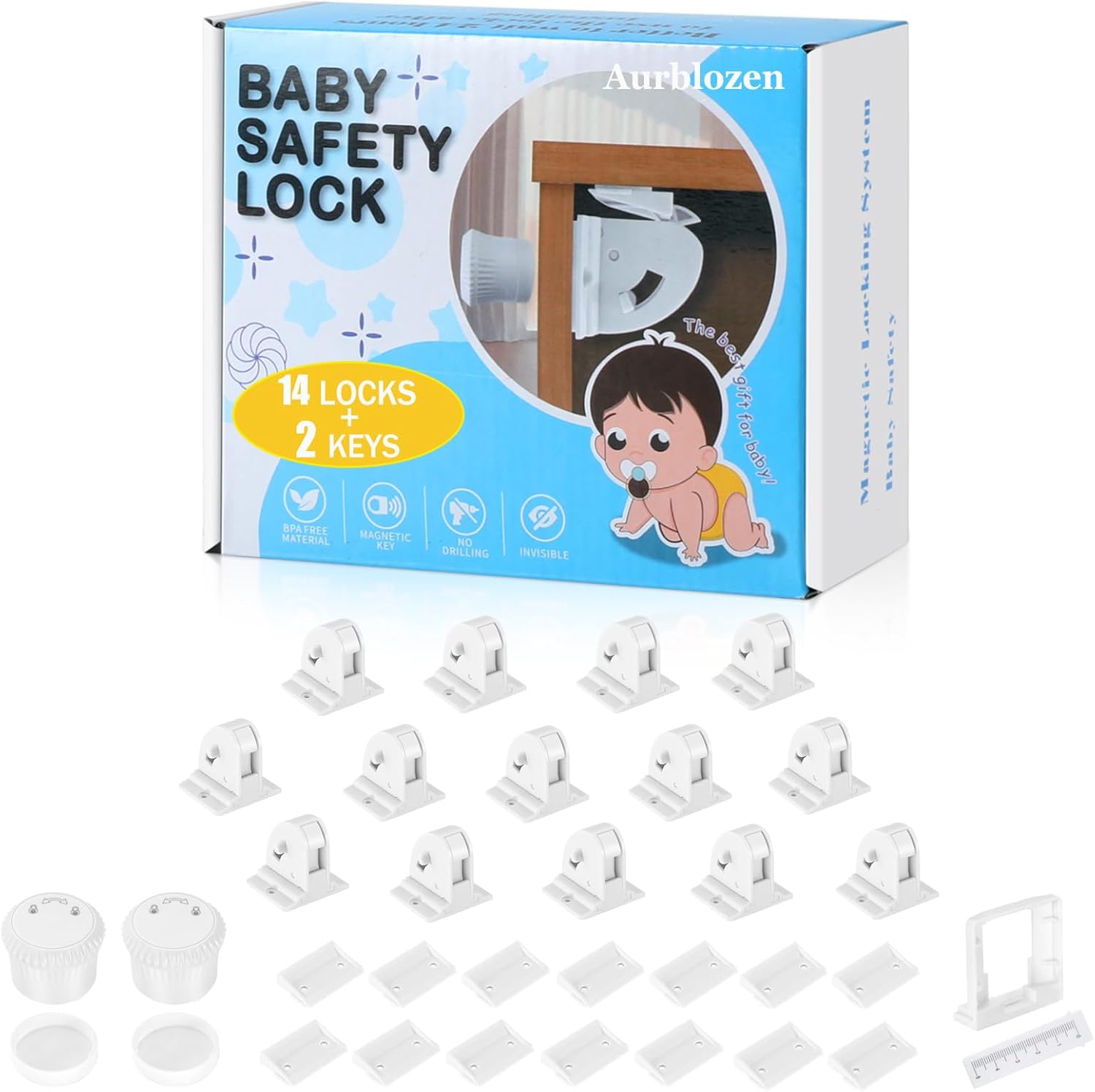 22 Pack Magnetic Cabinet Locks for Child Safety, Drawer Locks Baby Proofing, Magnetic Door Safety Locks for Cabinets and Drawers, Easy Installation No Tools Required (22 Pack and 4 Keys)