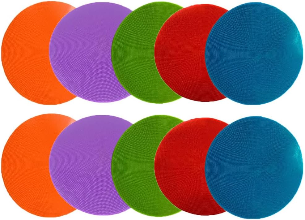Esforzarse 10 Pcs Round Sport Spot Carpet Markers, Non-Slip Round Markers in Multiple Colors for Games, Students, Teachers(Red, Orange, Blue, Purple, Green,23 Cm)