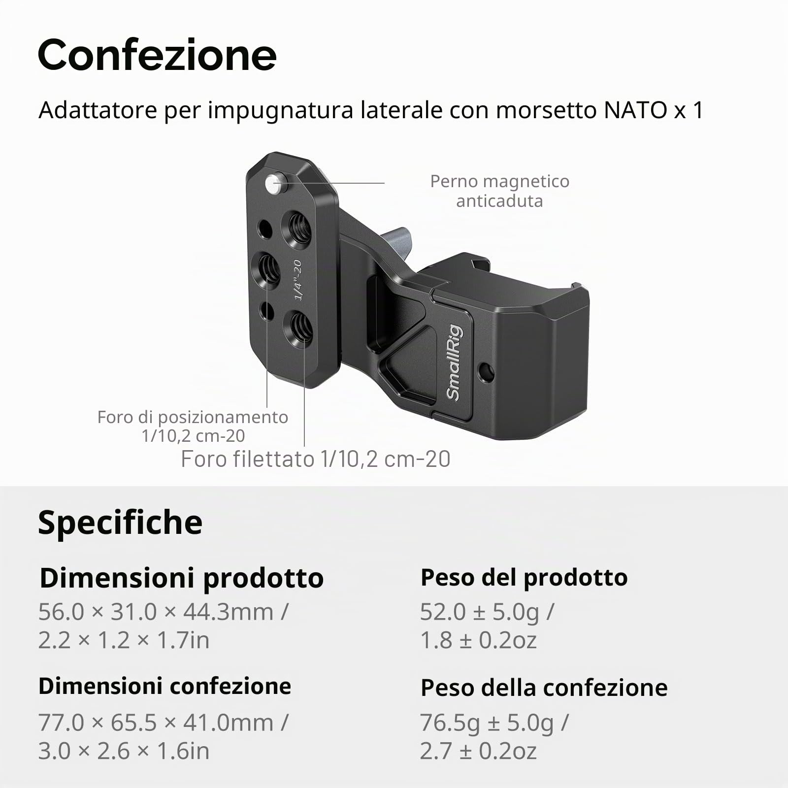 SMALLRIG Adattatore di Estensione per Maniglia Laterale con Morsetto NATO, per Guide NATO, per Gabbie con Guide NATO Integrate, Piastre di Montaggio - 4458