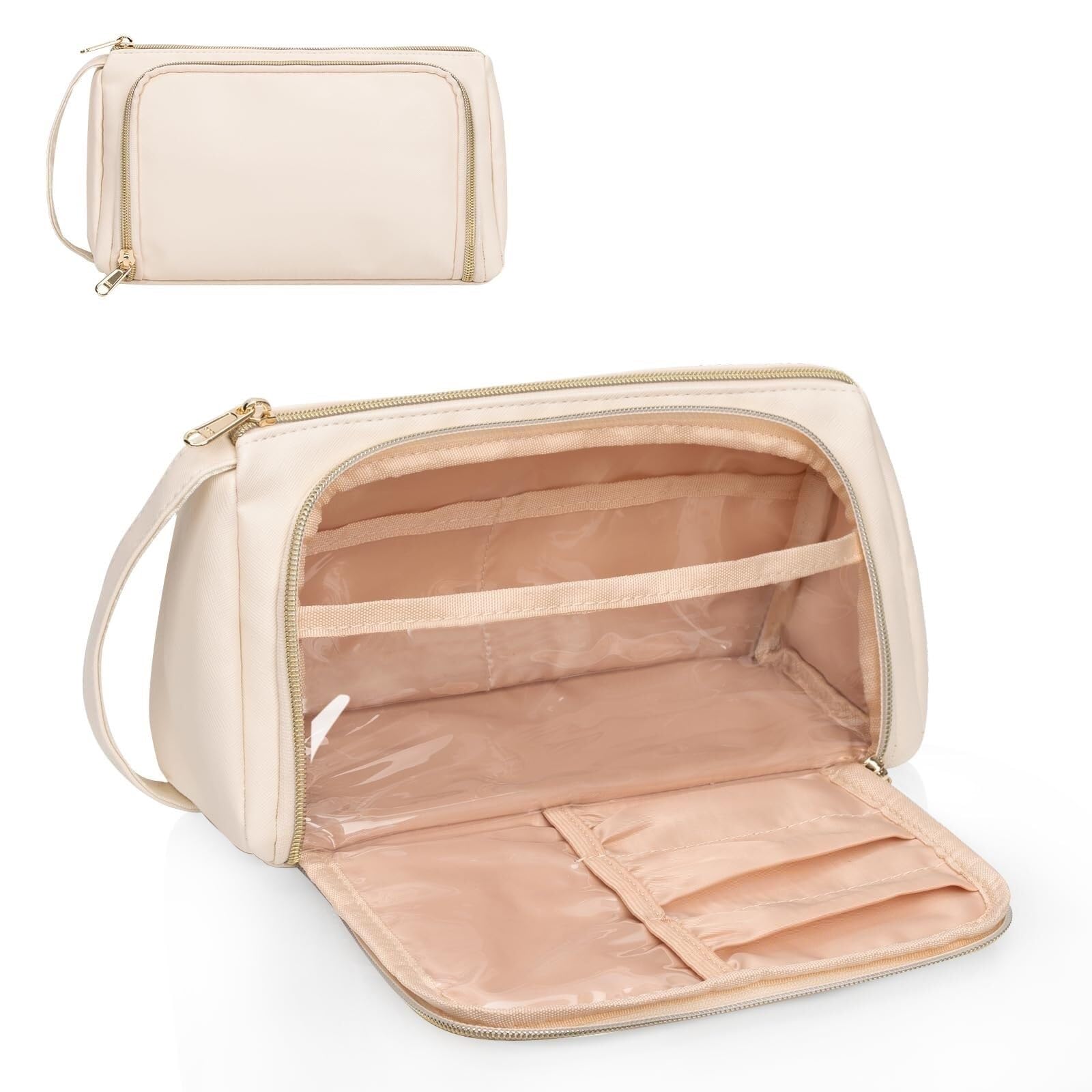 Porta Trucchi Pochette Trucchi Borsa For Cosmetici Piccola Borsa For Cosmetici Borsa For Cosmetici Da Viaggio Da Donna Borsa Da Toilette Trousse Trucchi Donna(Beige)