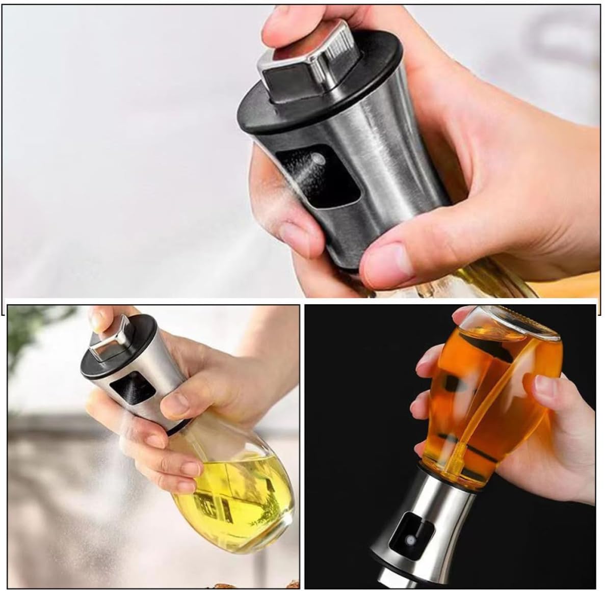 ULTECHNOVO 2pcs Oil Sprayer Glass Stainless Bottle 200ml Steel for Grilling