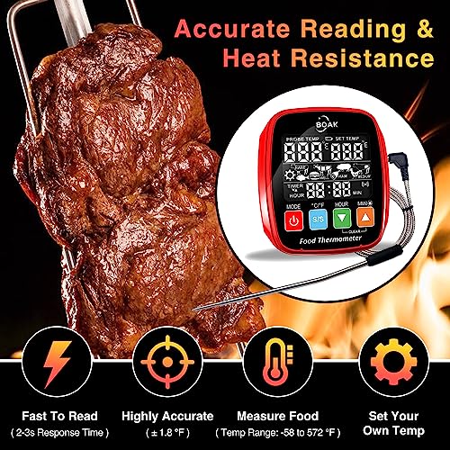 BOAK Digital Meat Thermometer for Grilling,BBQ,and Smoker | Instant Read Thermometer with Buzzer Alarm,8 Presetting Mode Accurate Temperature Meat Probe with Temperature Preset... – Bild 4