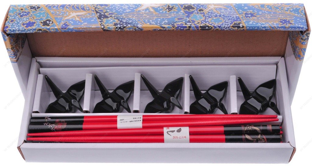 Kafuh M885/BK Crane Rests and Red Scenery Design Chopsticks