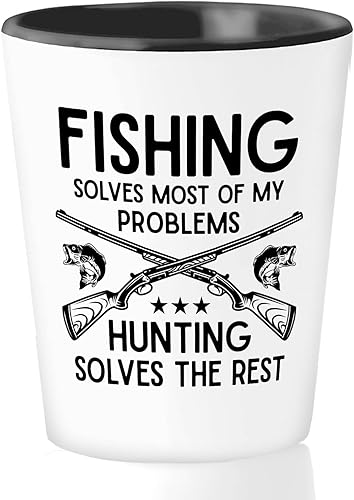 Vaso de chupito para amantes de la caza de 1.5 onzas, la pesca resuelve la mayoría papá cazador, abuelo cazador, pescador, amante de los ciervos,