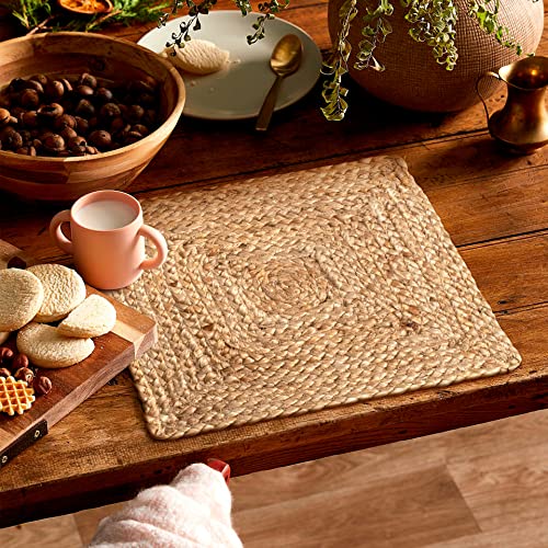 Savi Home 100% Jute Braided Placemats Set Of 4 Reversible (Natural 13X13 Square) Farmhouse Vintage Jute Placemats For Dining Table, Perfect For Indoor Outdoor #TOP3