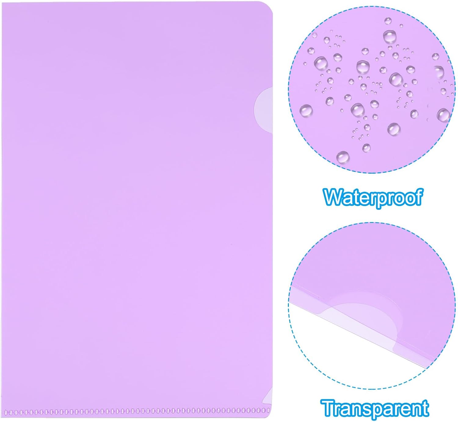 PATIKIL L Type Folders 50 Pack A5 Plastic File Project Pockets Clear Paper Document Jacket Sleeves for Office, Purple