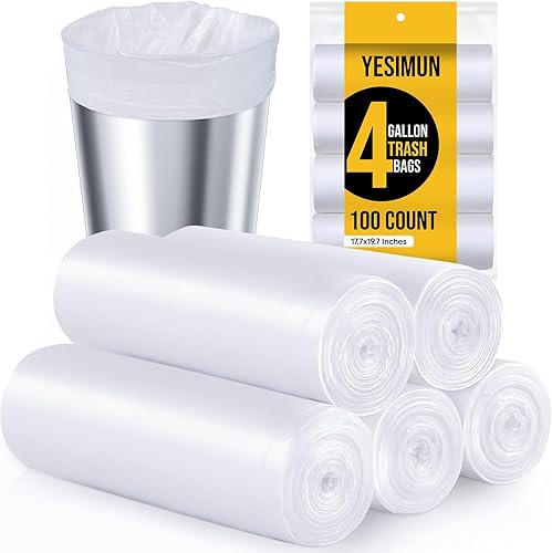 Bolsas de basura pequeñas de 4 galones – 100 bolsas de basura de 4 galones, bolsas de basura pequeñas blancas sin perfume, bolsas de basura para
