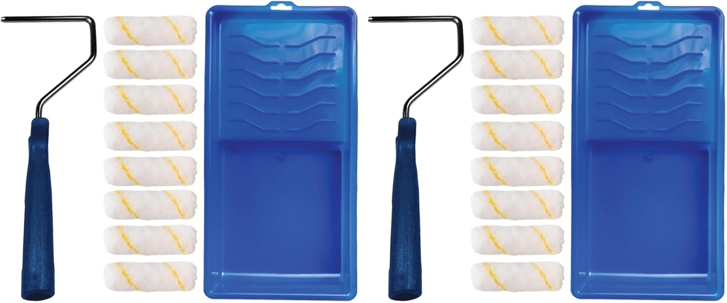 Pro Grade - Paint Roller Tool Kit - 10 Piece Painting Set - Mini Plastic Paint Tray Set, Mini Roller Frame,Microfiber Roller Covers