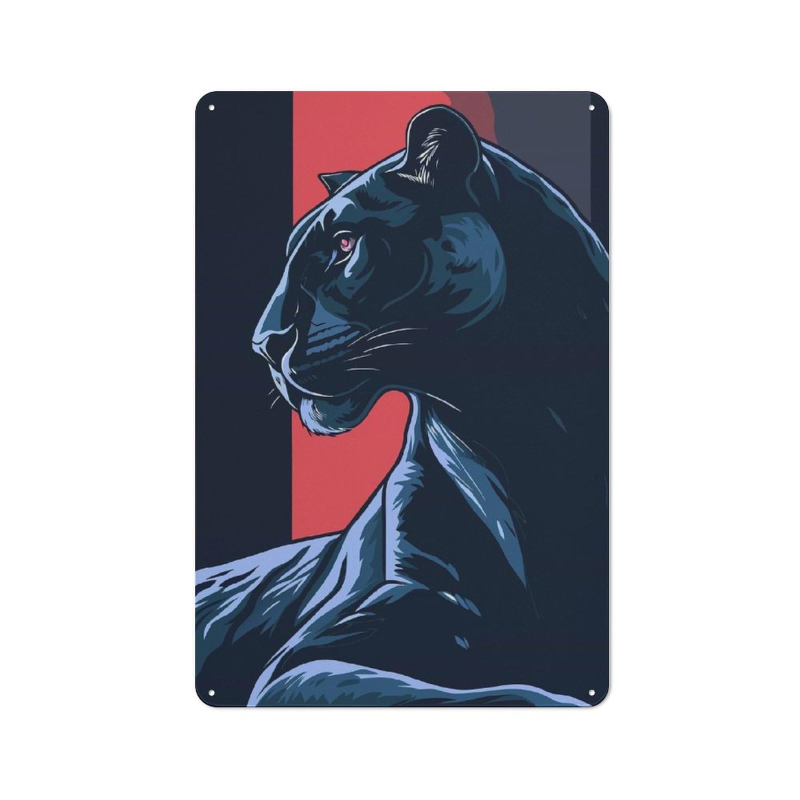 Junmoney Stylized Black Panther Illustration 30X20cm Rustic Metal Sign With For Hobby Room Or Studio, Metal Sign Decor For Hobby Rooms And Studios
