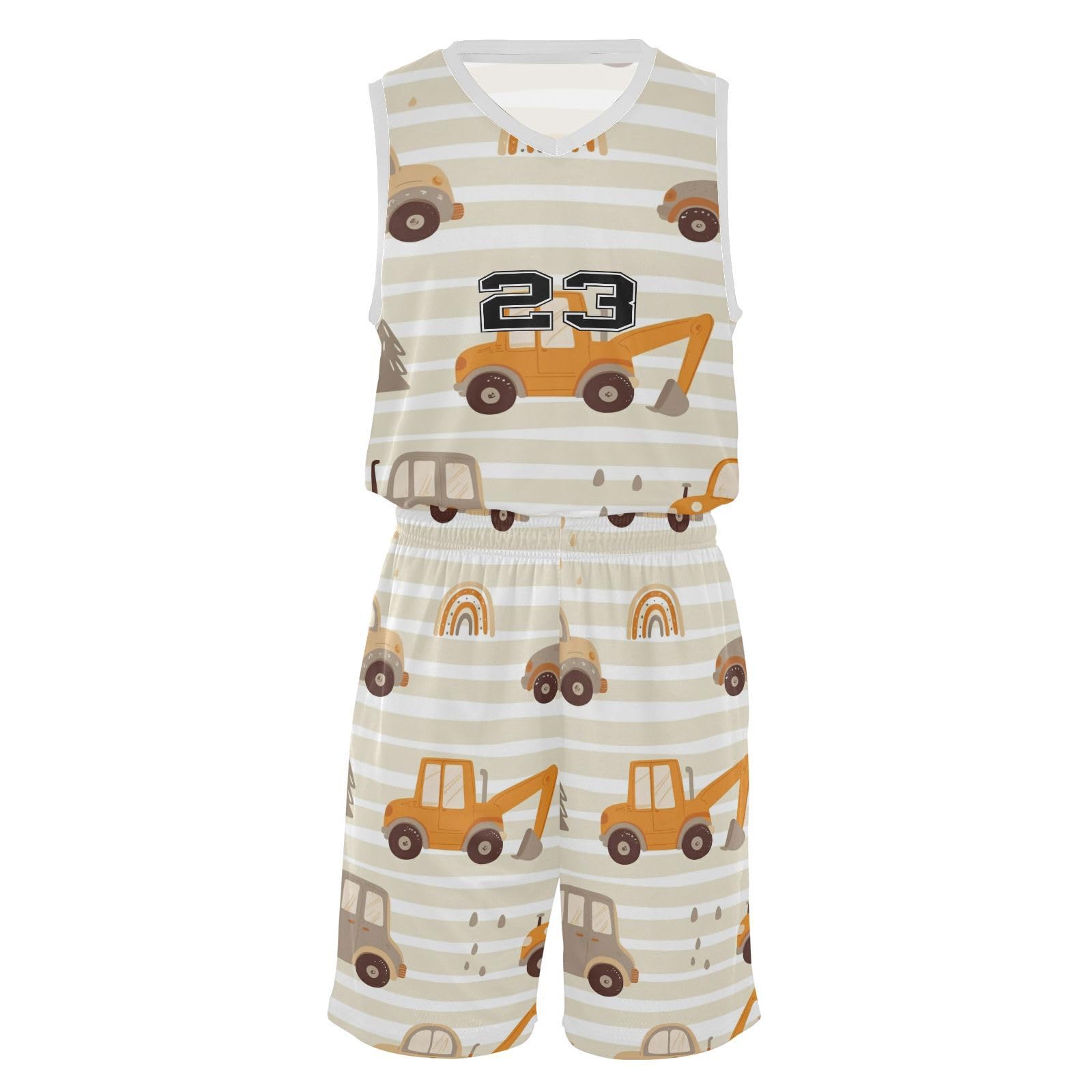 FLildon Cartoon Tractors Boys Basketball Jersey Set Tank Top Shorts Tracksuit Sport Training Suit for Kids, M