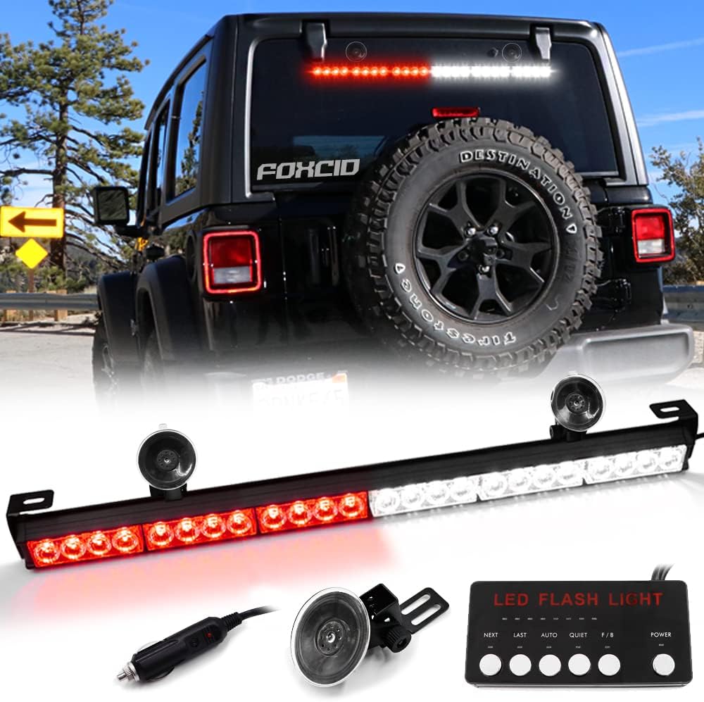 24 LED Strobe Emergency Traffic Advisor Light Bar,Digital Display Control Windshield Rooftop Safety Caution Warning Directional Lights Trucks Police Construction Vehicles Snowplow Red White White & Red 27 Inch