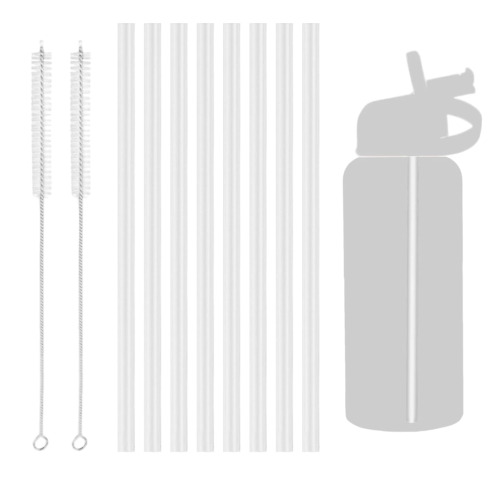 8 pajitas de plástico de repuesto, pajitas reutilizables, compatibles con botella de agua Hydro Flask de 18 a 64 oz y otras marcas con 2 cepillos de limpieza. Perfecto para todas las bebidas. 24 cm