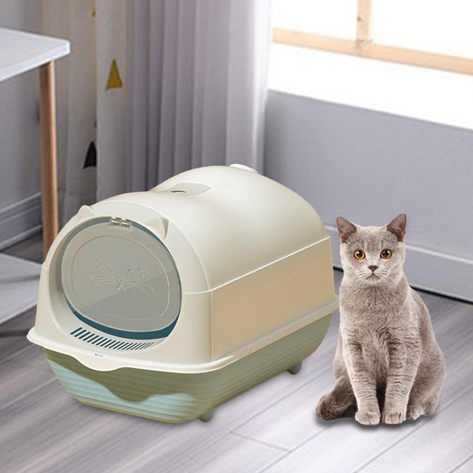 F Fityle Bac à litière pour Chat à Capuchon Toilette pour Chat pour Animaux de Compagnie Bac à litière pour Chat fermé Facile à Ranger Anti-éclaboussures, Gris Clair