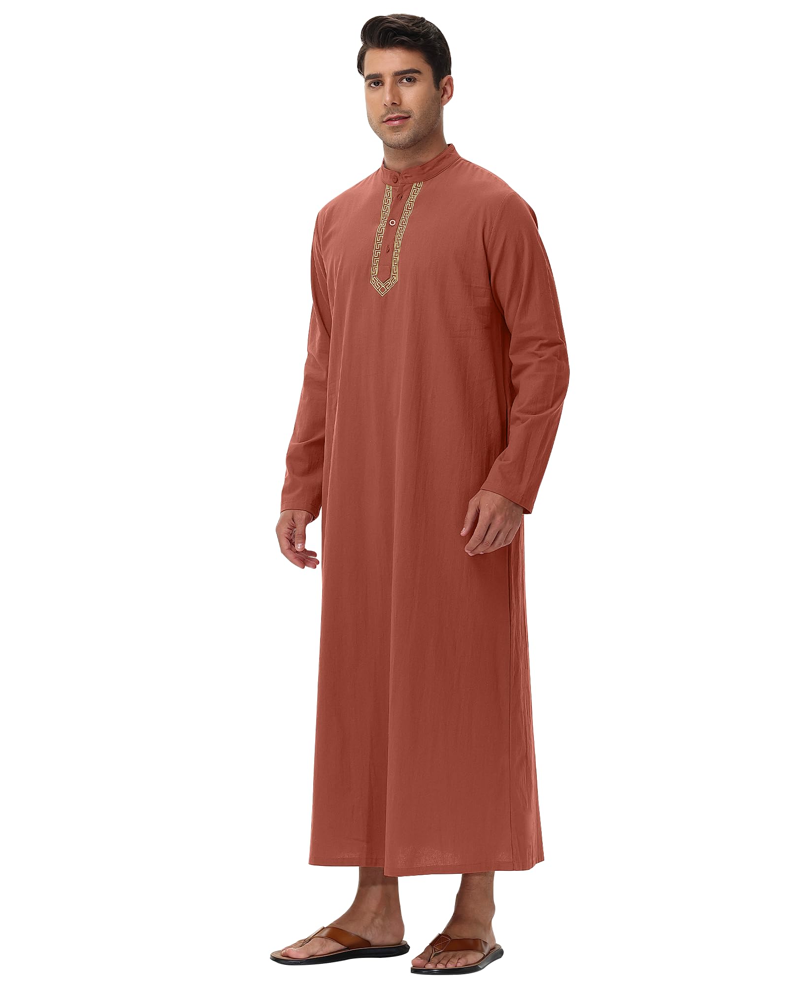 NANAMEEI Muzułmańska Qamis Męska Długi rękaw Djellaba Marokańska Abaya Caftan Sukienka z zapięciem na guziki Kołnierz Mao
